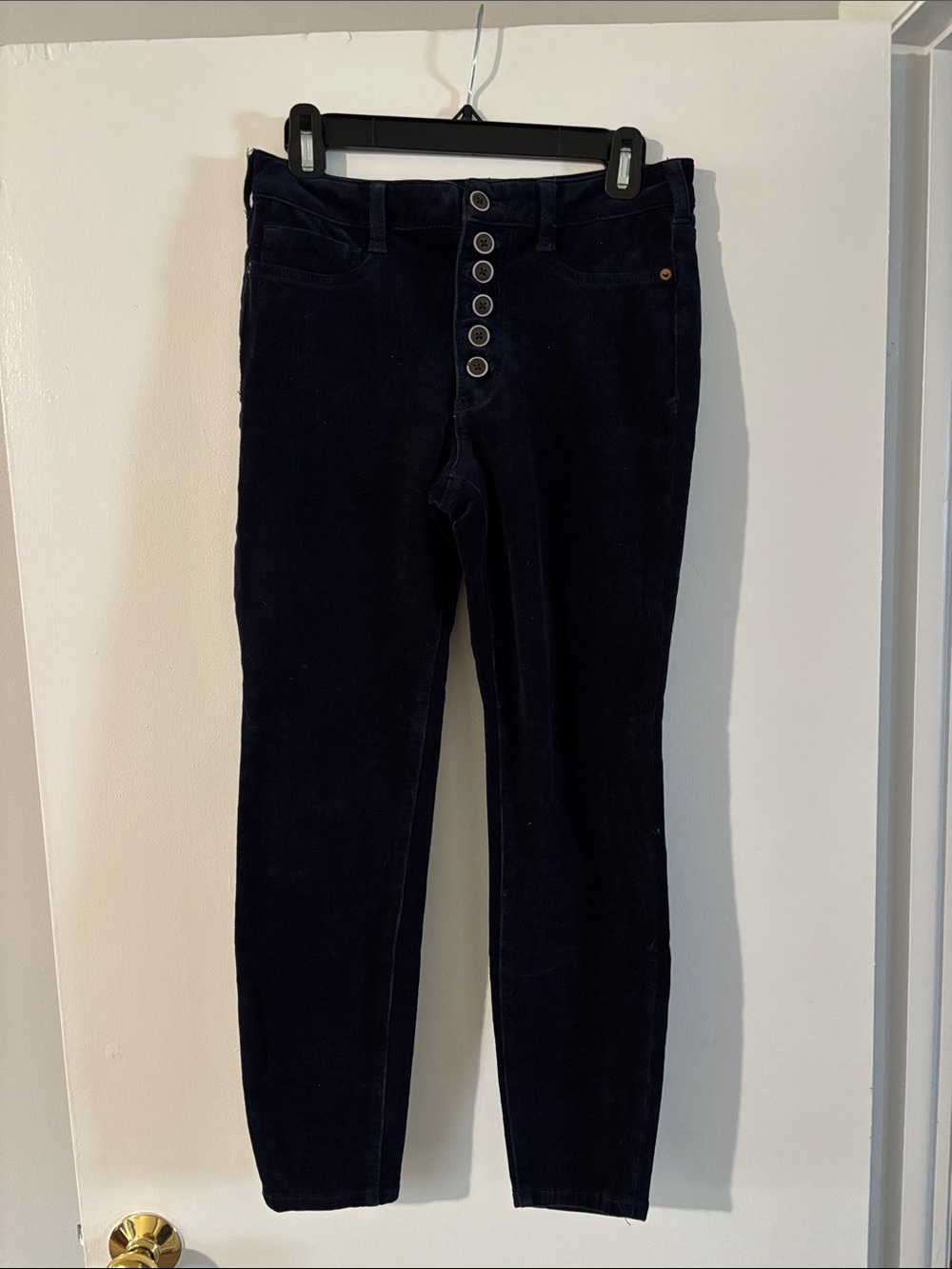Pilcro Navy High-Rise Skinny Corduroys with Button-Fly